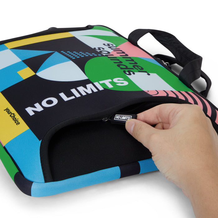 Colmar | Pochette pour ordinateur portable en néoprène sublimé avec fermeture à glissière et poche frontale.