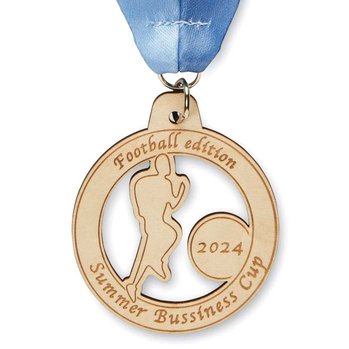 Thiers |  Médaille en bois de forme personnalisée. Ruban cousu en V.