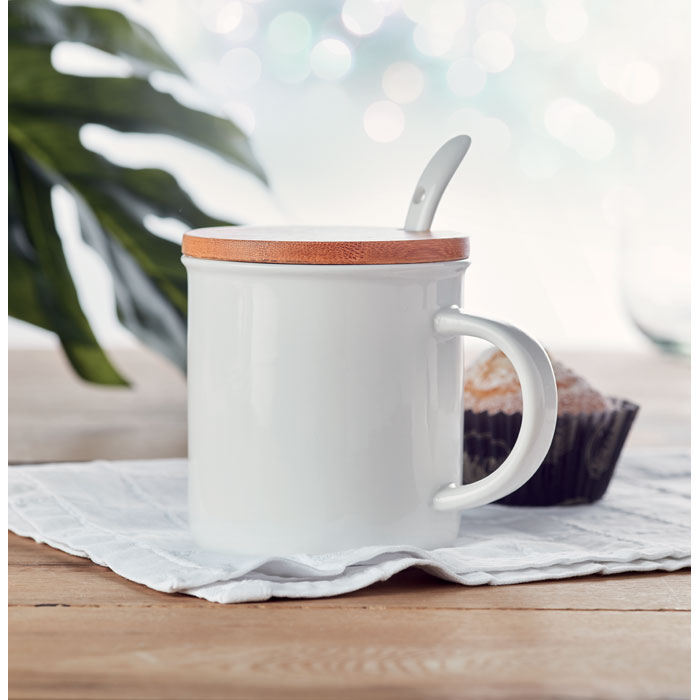Lilongwe | Mug Porcelaine avec cuillère et couvercle en bambou