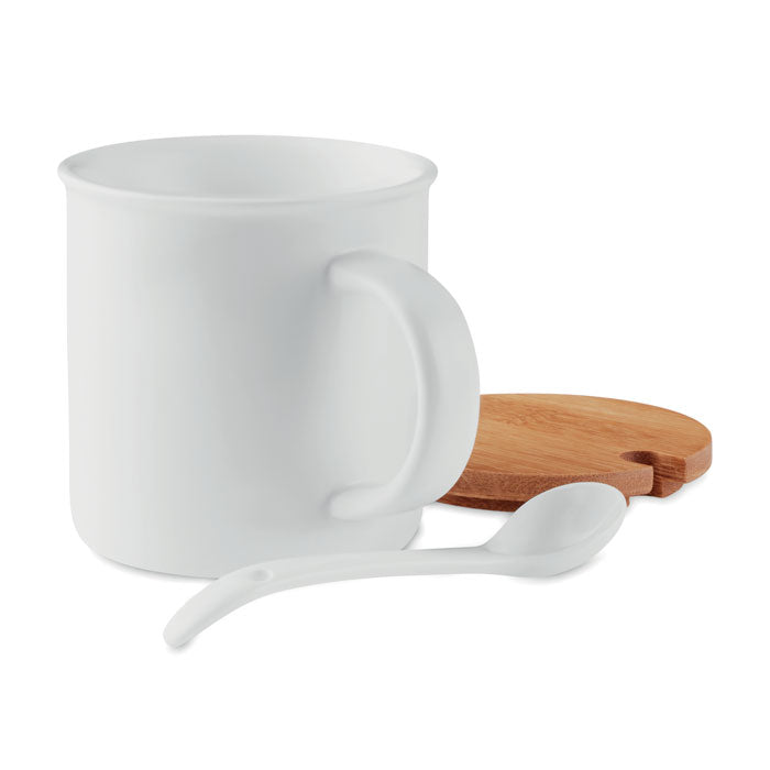 Lilongwe | Mug Porcelaine avec cuillère et couvercle en bambou