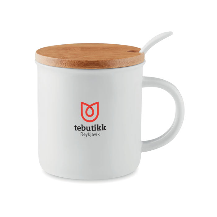 Lilongwe | Mug Porcelaine avec cuillère et couvercle en bambou