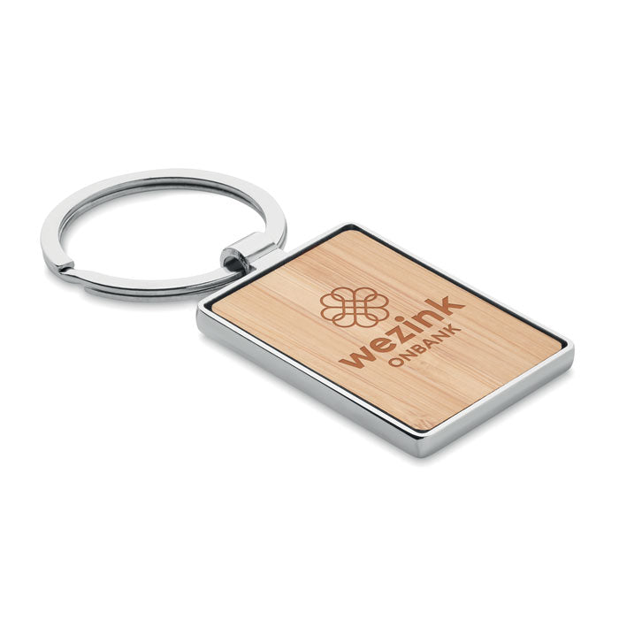 Nevers | Porte-clés en alliage de zinc de forme rectangulaire avec surface en bambou