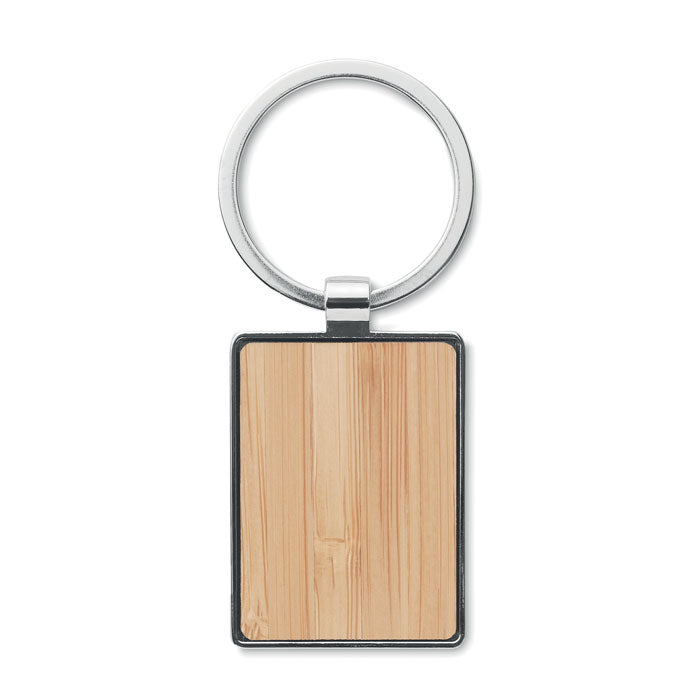 Nevers | Porte-clés en alliage de zinc de forme rectangulaire avec surface en bambou