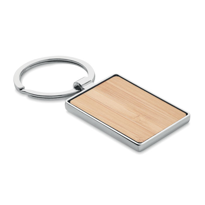 Nevers | Porte-clés en alliage de zinc de forme rectangulaire avec surface en bambou